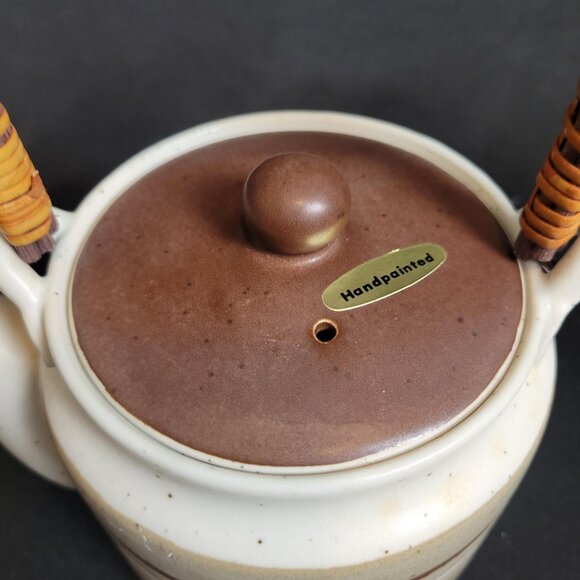 Otagiri Teapot Stoneware 4 cup Hand Crafted Japan Brown with Rattan Handle - Picture 4 of 8